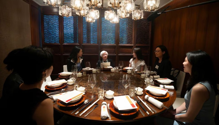 US Treasury Secretary Janet Yellen, centre, speaks during a lunch meeting with women economists in Beijing, China, Saturday, July 8, 2023. — Reuters