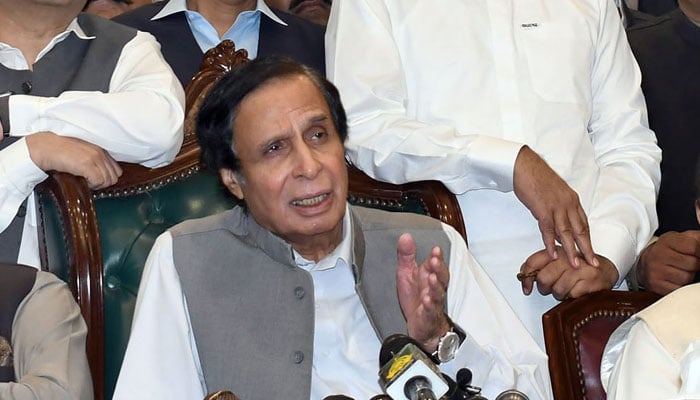 Former Punjab chief minister Parvez Elahi addressing a press conference. — Online/File