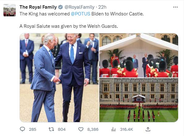 Only a few thousands saw a video clip of the presidents visit to Windsor Castle  when it was posted on the official account of the royal family.