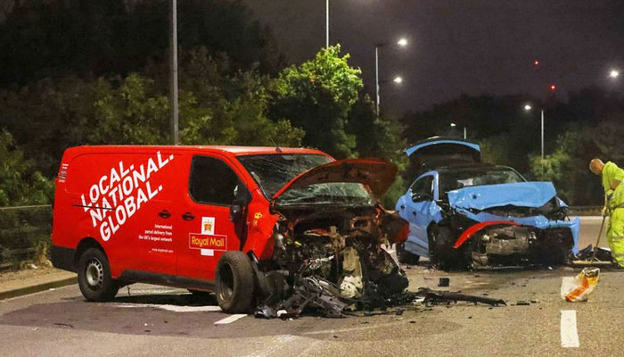 Six injured after £190k Lamborghini Urus collides with Royal Mail van in Beckton, East London