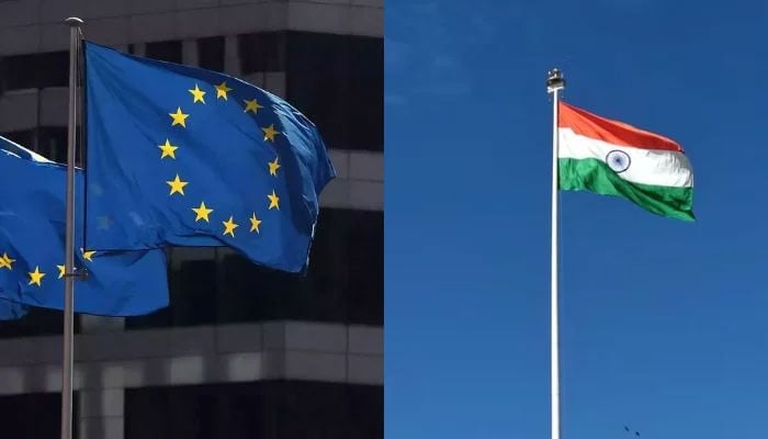 EU flags (left) and Indian flag. — Reuters, Unsplash.