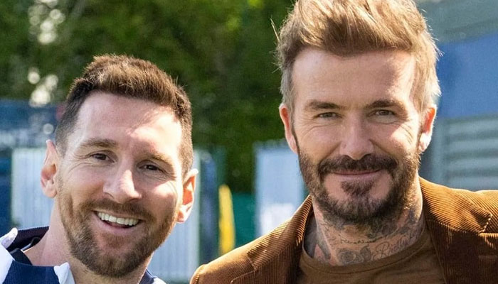 David Beckham welcomes Lionel Messi to Inter Miami.—Twitter@RoyNemer