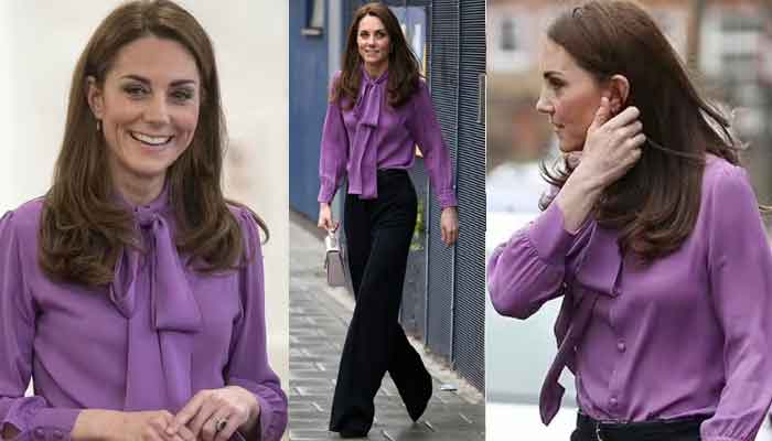 Kate Middleton Wears Purple Gucci Blouse to Visit Children's Center