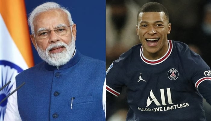 Indian Prime Minister Narendra Modi (left) and French foward Kylian Mbappe. — Reuters/File