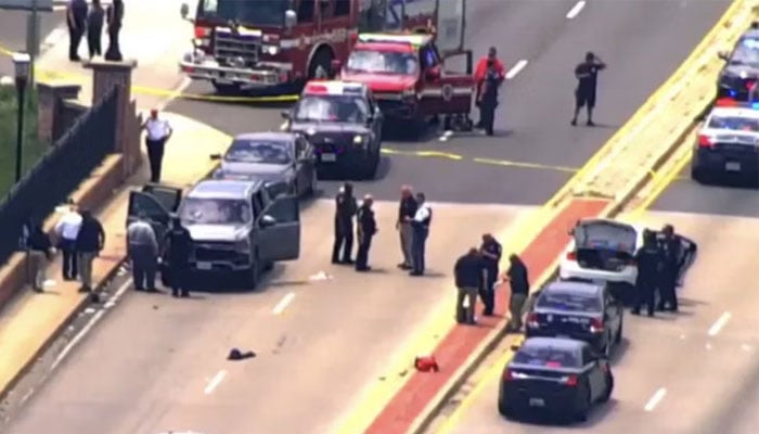 This picture shows the scene of the mass shooting near roadway in Maryland.