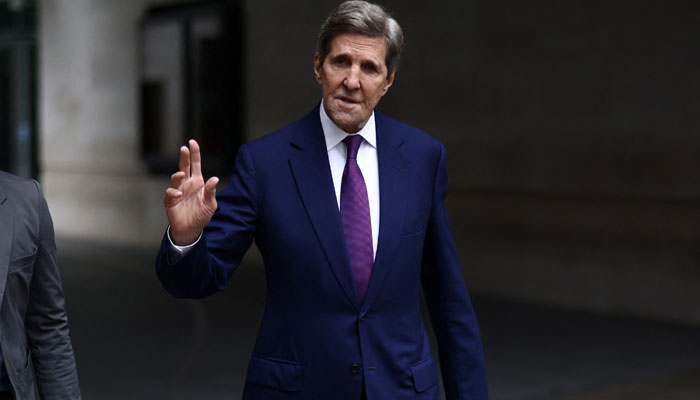 US Special Presidential Envoy for Climate John Kerry gestures as he leaves after appearing on a political television show on July 9, 2023. — AFP