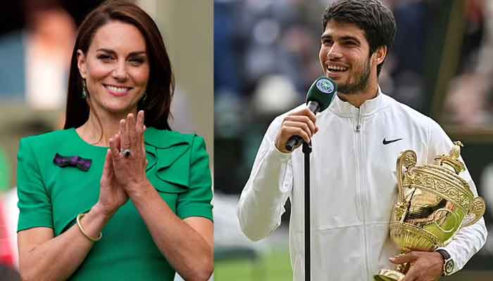 Kate Middleton turns heads as she hands Wimbledons champion Carlos Alcaraz trophy