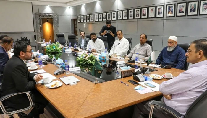 PCB Management Committee chairman Zaka Ashraf leading a meeting at PCB headquarters. — PCB