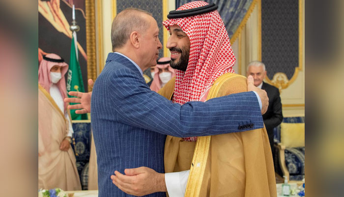 Saudi Crown Prince Mohammed bin Salman greets Turkish President Recep Tayyip Erdogan upon his arrival in Jeddah, Saudi Arabian, April 28, 2022. — Reuters