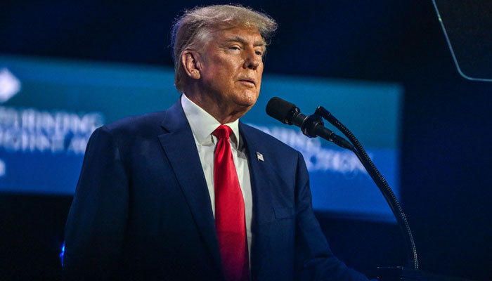 Former US President and 2024 presidential hopeful Donald Trump speaks at the Turning Point Action USA conference in West Palm Beach, Florida, on July 15, 2023. — AFP