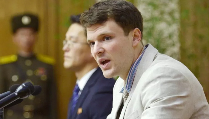 Otto Warmbier can be seen talking to the media after his detention in North Korea. — Reuters/File