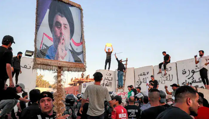 Supporters of Iraqi Shiite cleric Moqtada al-Sadr gather for a protest outside the Swedish embassy in Baghdad on July 20, 2023. AFP/File