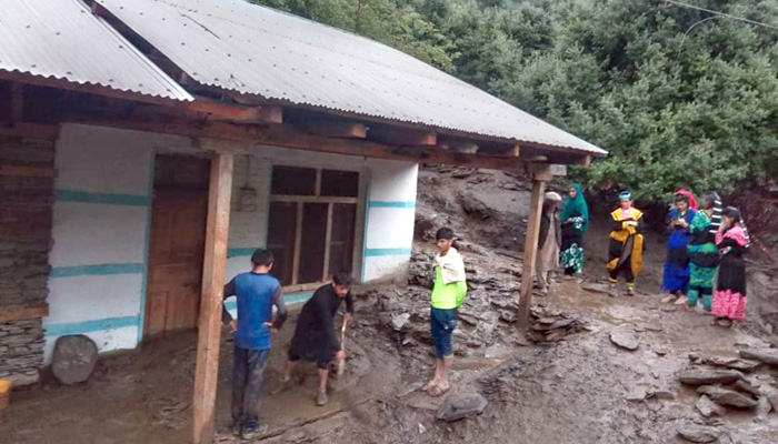 A view of the weary situation in Chitral during rain-induced flooding on July 22, 2023. — Online