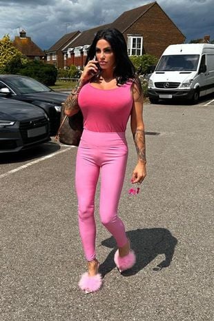 Katie Price confronted with a parking ticket in head-to-toe pink attire