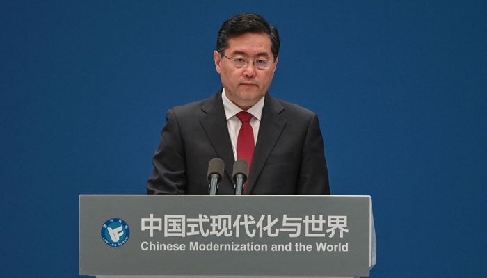 Qin Gang, Foreign Minister of China delivers a speech during the opening ceremony of the Lanting Forum, held under the theme of Chinese Modernization and the World, at the Grand Halls, in Shanghai, on April 21, 2023. — AFP