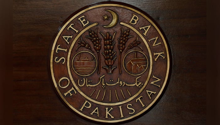 The logo of the State Bank of Pakistan (SBP) is pictured on a reception desk at the head office in Karachi, Pakistan July 16, 2019. — Reuters