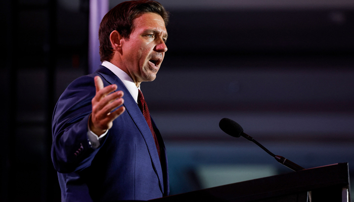 Republican presidential candidate Florida Governor Ron DeSantis delivers remarks at the 2023 Christians United for Israel summit on July 17, 2023, in Arlington, Virginia. — AFP