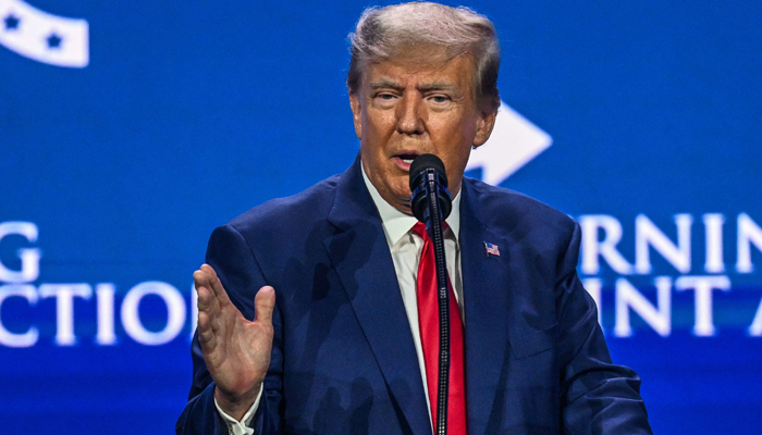 Former US President and 2024 presidential hopeful Donald Trump speaks at the Turning Point Action USA conference in West Palm Beach, Florida, on July 15, 2023. — AFP