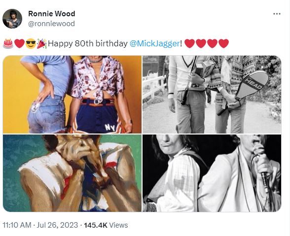 Ronnie Wood, the bandmate of Mick took to Twitter to pay his tribute