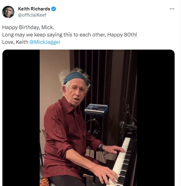 The  79-year-old Keith Richards posts a video message for Sir Mick