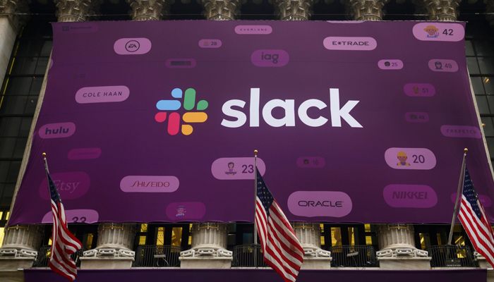 The logo of Slack can be seen in this picture. — AFP/File