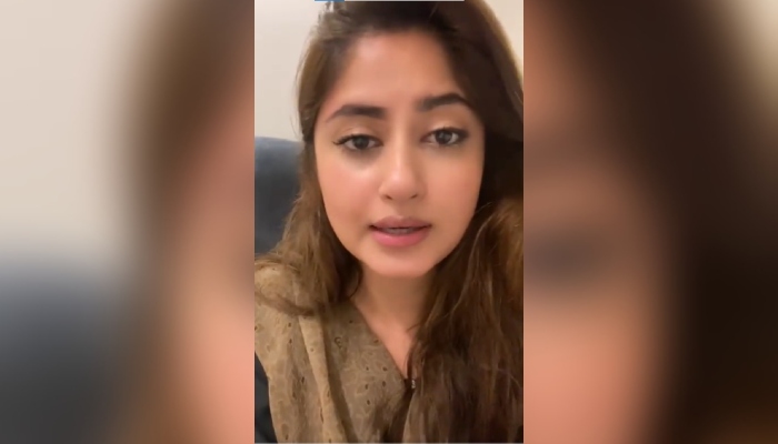 In this still taken from a video, Sajal Aly addresses her fans via a video message. — Twitter/@NJLahori