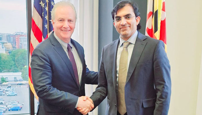 National Assembly Standing Committee on Foreign Affairs Chairman Mohsin Dawar (right) meets US Senator Chris Van Hollen during his visit to Washington.