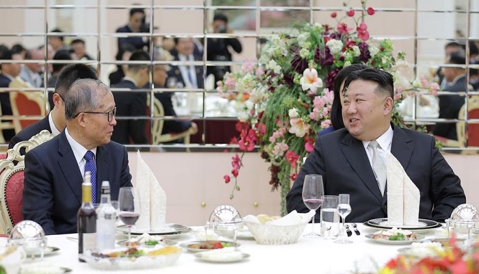 North Korean leader Kim Jong Un speaks with Chinese Communist Party politburo member Li Hongzhong during an event in Pyongyang, North Korea, July 28, 2023, in this image released by North Koreas Korean Central News Agency. — Reuters