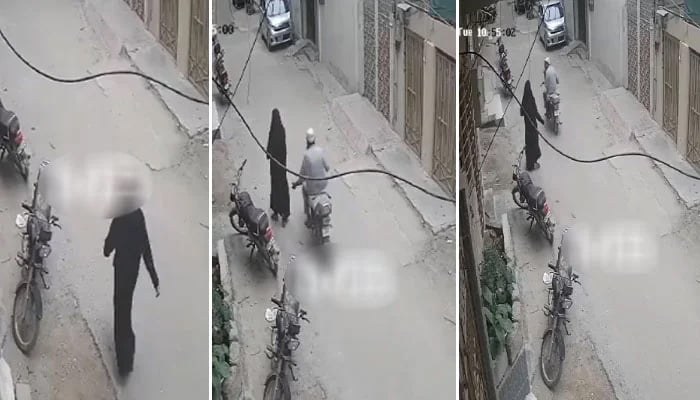 A collage of three stills taken from the CCTV footage of the recent incident. — Geo News