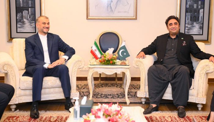 Foreign Minister Bilawal Bhutto-Zardari (right) in a meeting with his Iranian counterpart Hossein Amir Abdollahian in Islamabad on July 3, 2023. — APP