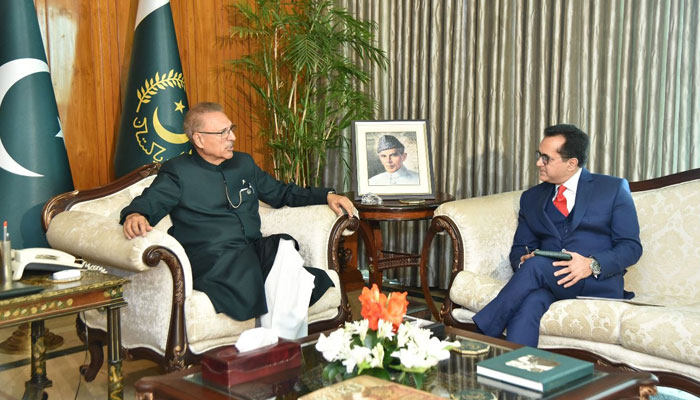 President Arif Alvi with Pakistan’s Ambassador-Designate to Iran Mudassir Tipu. — President’s Secretariat