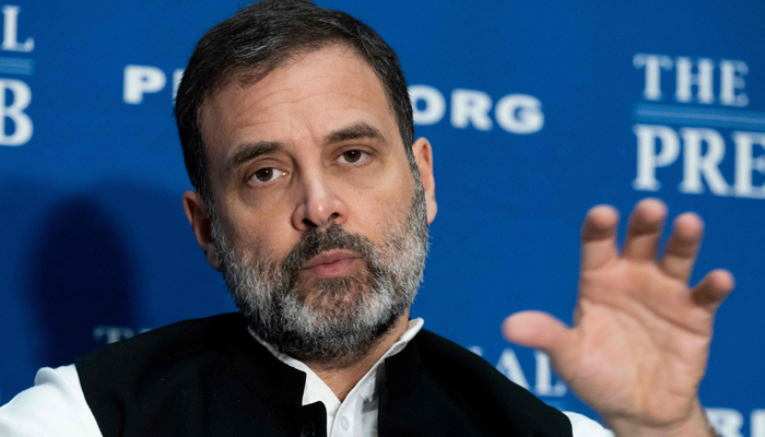 Rahul Gandhi, Indias most prominent opposition leader, speaks during a Headliners Newsmaker event at the National Press Club in Washington, DC, on June 1, 2023. — AFP