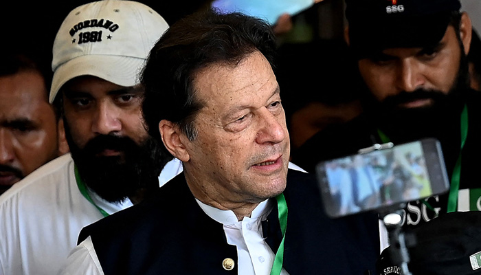 PTI Chairman Imran Khan leaves after appearing in the Supreme Court in Islamabad on July 26, 2023.