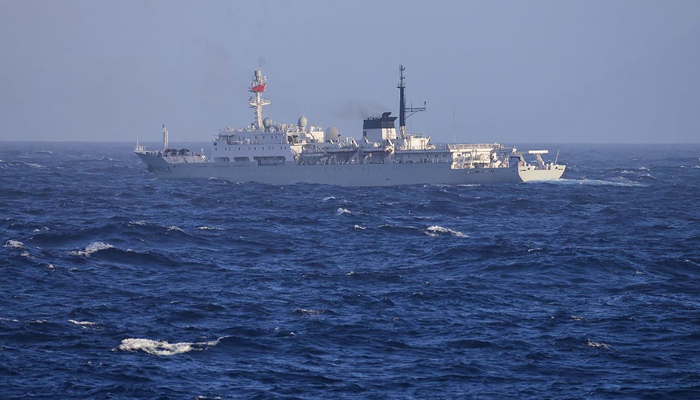 This photo on September 15, 2022, shows a Chinese Navy ship in Japans territorial waters near Yakushima and Kuchinoerabu islands in southwestern Japan. — AFP