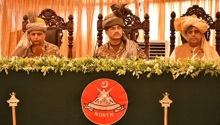 Army Chief General Asim Munir during his interactive session with tribal elders of the newly merged districts of KP . — ISPR