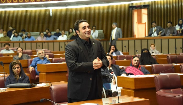 Foreign Minister Bilawal Bhutto-Zardari addressing the National Assembly on August 7, 2022. — Twitter/@MediaCellPPP