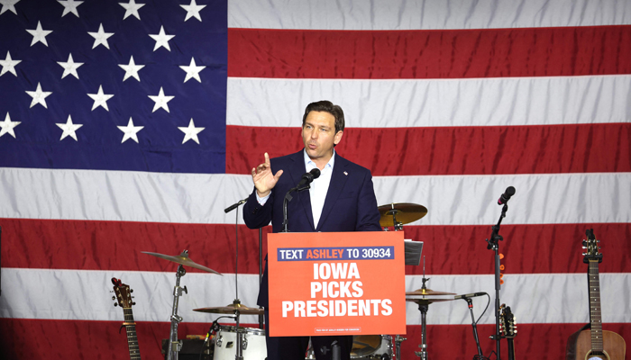Republican presidential candidate and Florida Governor Ron DeSantis speaks to guests at Ashleys BBQ Bash hosted by Congresswoman Ashley Hinson on August 6, 2023, in Cedar Rapids, Iowa. — AFP