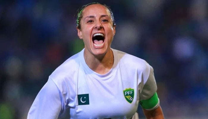 Maria Khan celebrates after scoring a goal. — Instagram/mariajamilakhan