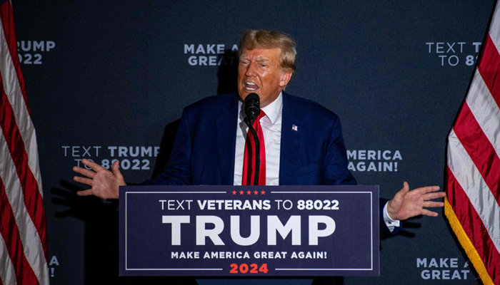 Former US President and 2024 presidential hopeful Donald Trump speaks during a campaign rally at Windham High School in Windham, New Hampshire, on August 8, 2023. — AFP