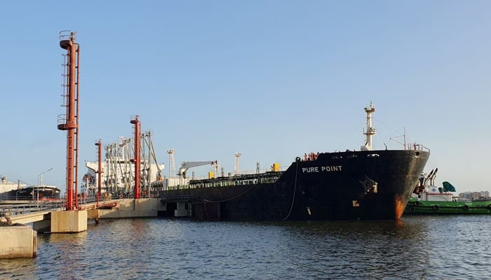 view of the Russian oil cargo Pure Point, carrying crude oil, is seen anchored at the port in Karachi, Pakistan June 11, 2023. — Reuters