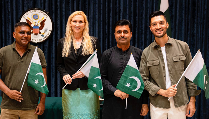 Consulate General of the United States in Karachi Nicole Theriot (second left) with staffers of the US Consulate in Karachi, on August 14, 2023. — Supplied