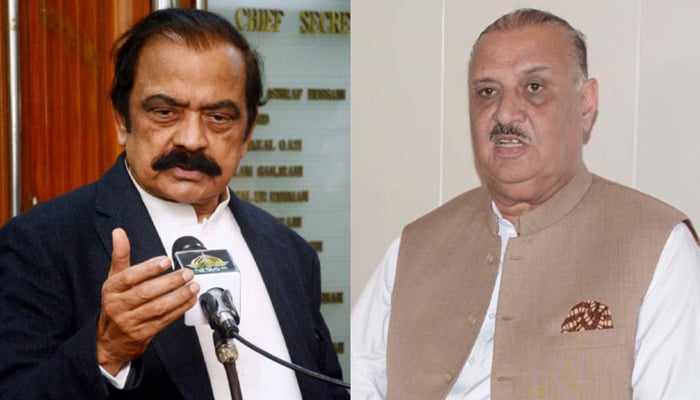 Former Minister Rana Sanaullah (left) and former opposition leader Raja Riaz. — APP/File