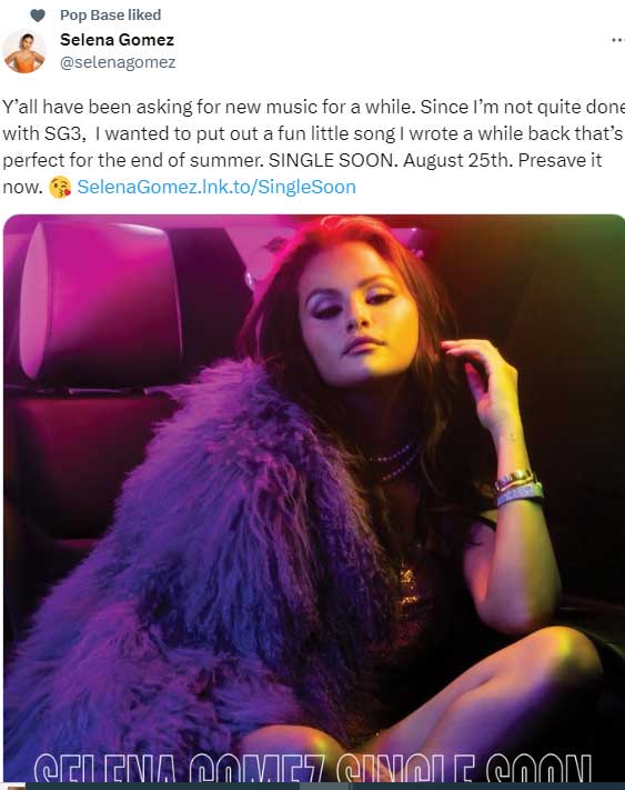 Selena Gomez announces release date for new song