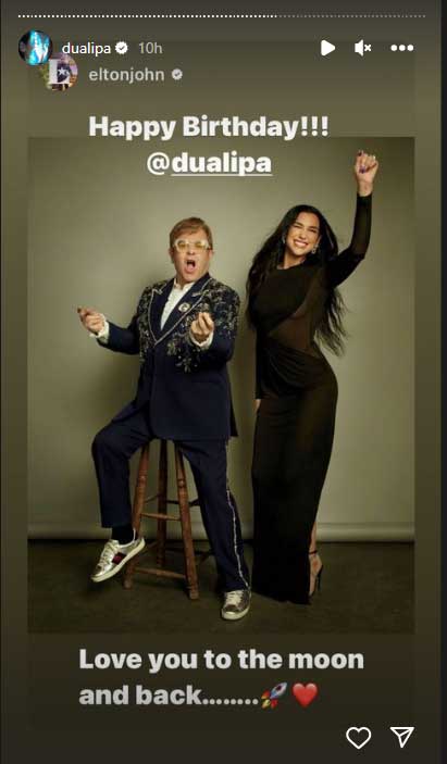 Elton John sends birthday greetings to Dua Lipa