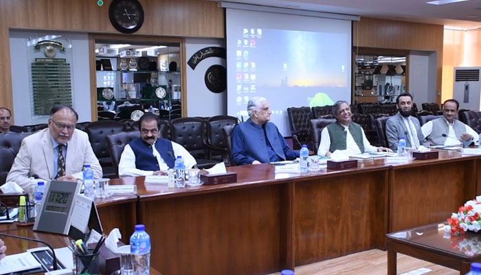 PML-N delegation during their consultative meeting with ECP. — Screengrab/ECP video