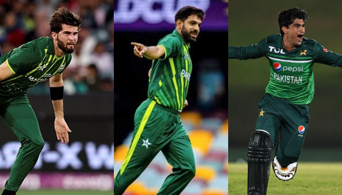 Pakistani pacers Shaheen Shah Afridi (left), Haris Rauf (center) and Naseem Shah — AFP/ file