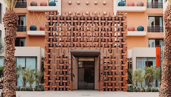 The entrance to Cristiano Ronaldos hotel in Marrakech.—X/@CR7