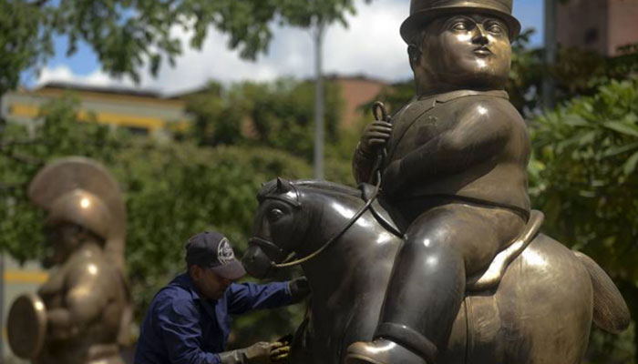 Sculpture Man on horseback by  Colombian artist Fernando Botero.—AFP