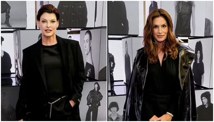 Linda Evangelista and Cindy Crawford turned heads at the Steven Meisel event during London Fashion Week