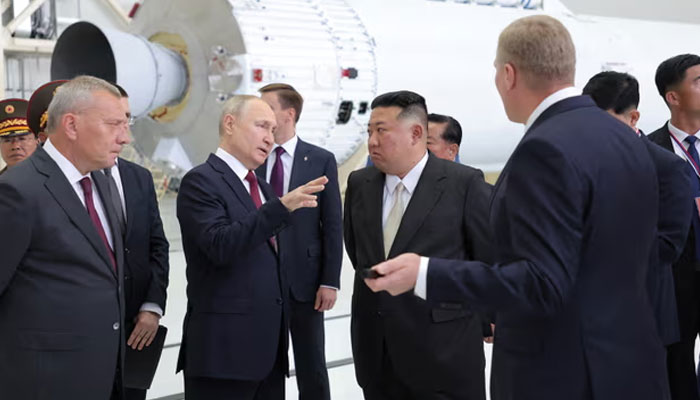 North Korean leader Kim Jong Un meets Russias President Vladimir Putin at the Vostochny cosmodrome in Russia.—Reuters